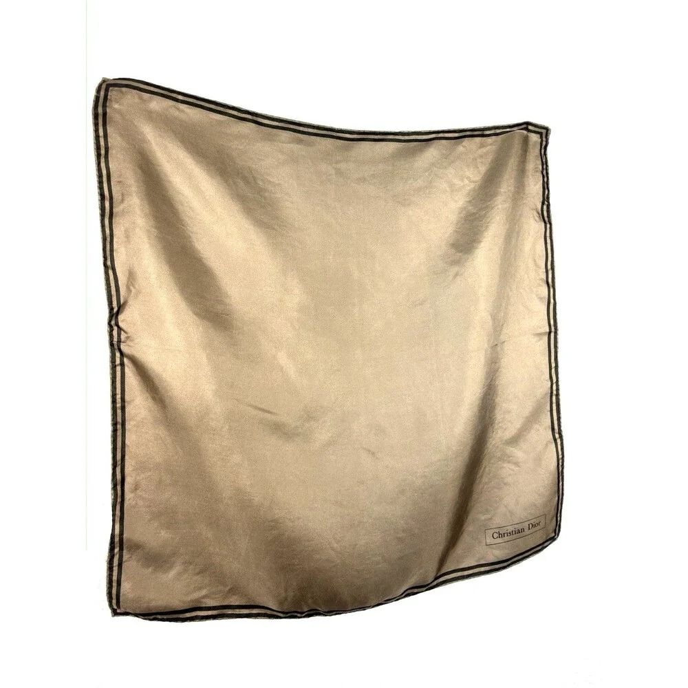 Vintage Christian Dior 100% Silk Scarf 18” Taupe Hand Rolled Portugal Old Money